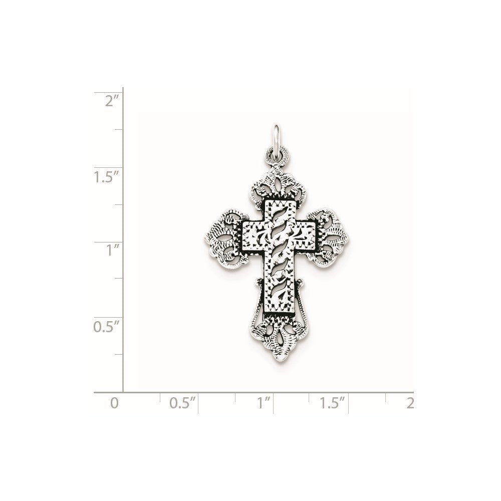 Sterling Silver Antiqued & Textured Designed Edges Cross Pendant