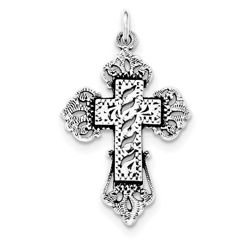 Sterling Silver Antiqued & Textured Designed Edges Cross Pendant