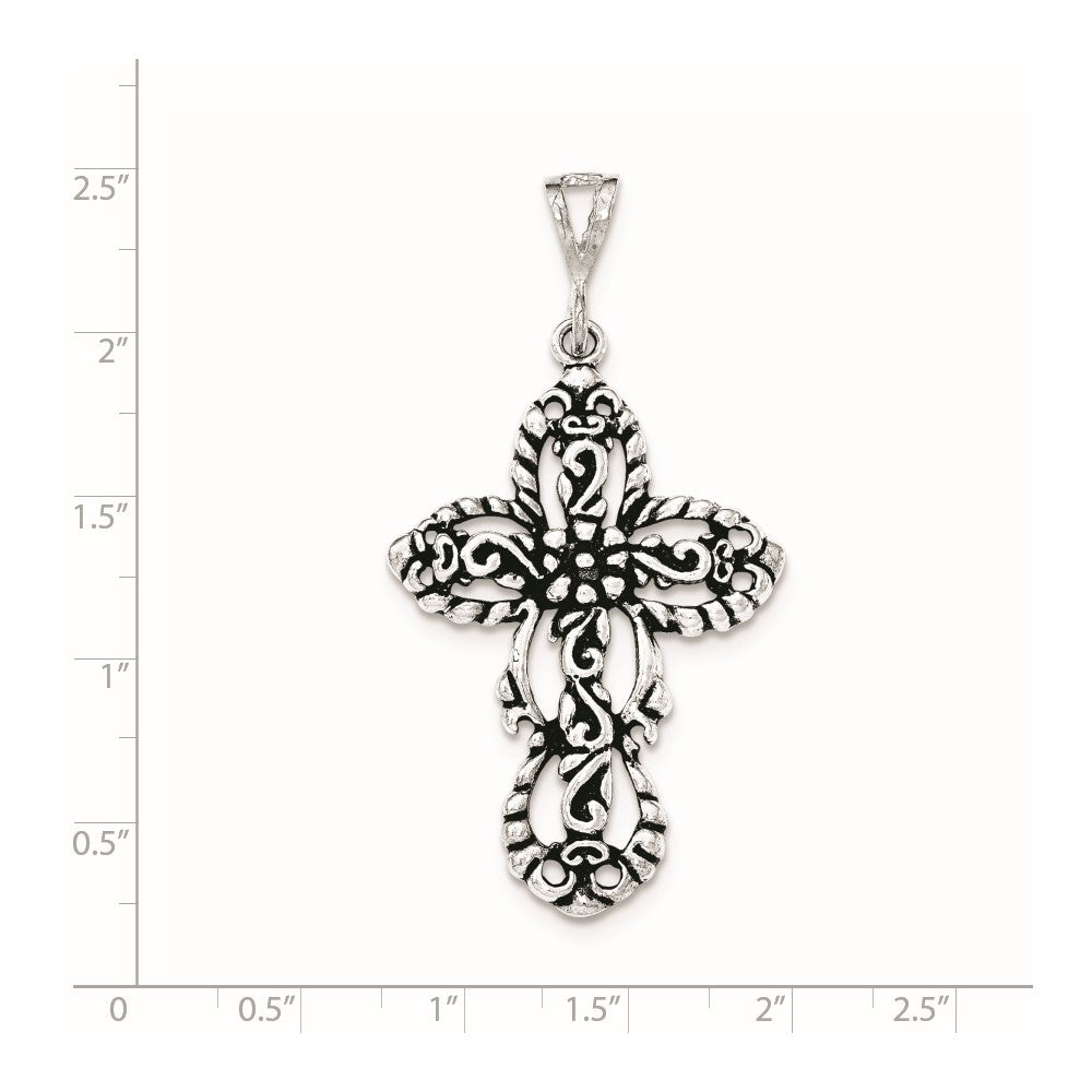 Sterling Silver Antiqued Large Cut-out Cross Pendant