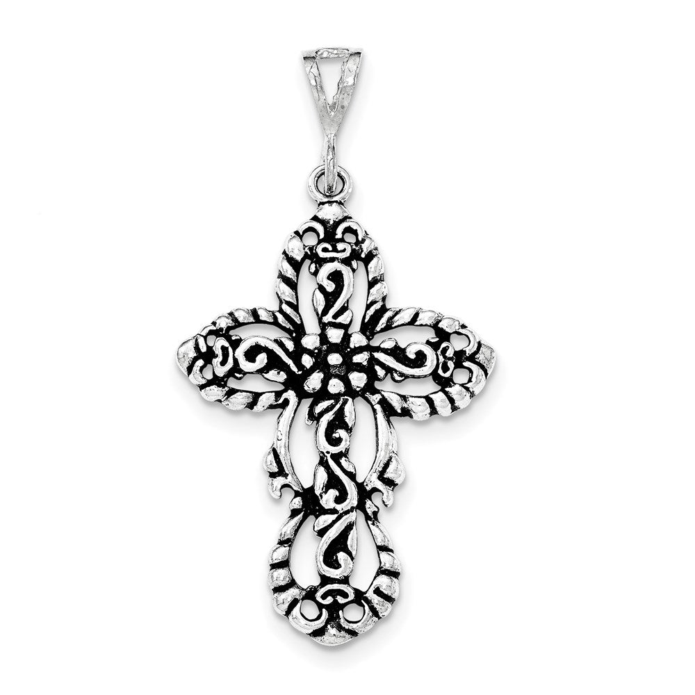 Sterling Silver Antiqued Large Cut-out Cross Pendant