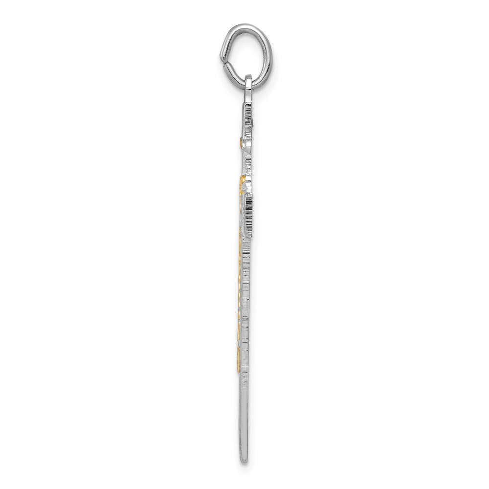 Sterling Silver Rhodium-plated & Gold-tone Rosary on Cross Pendant