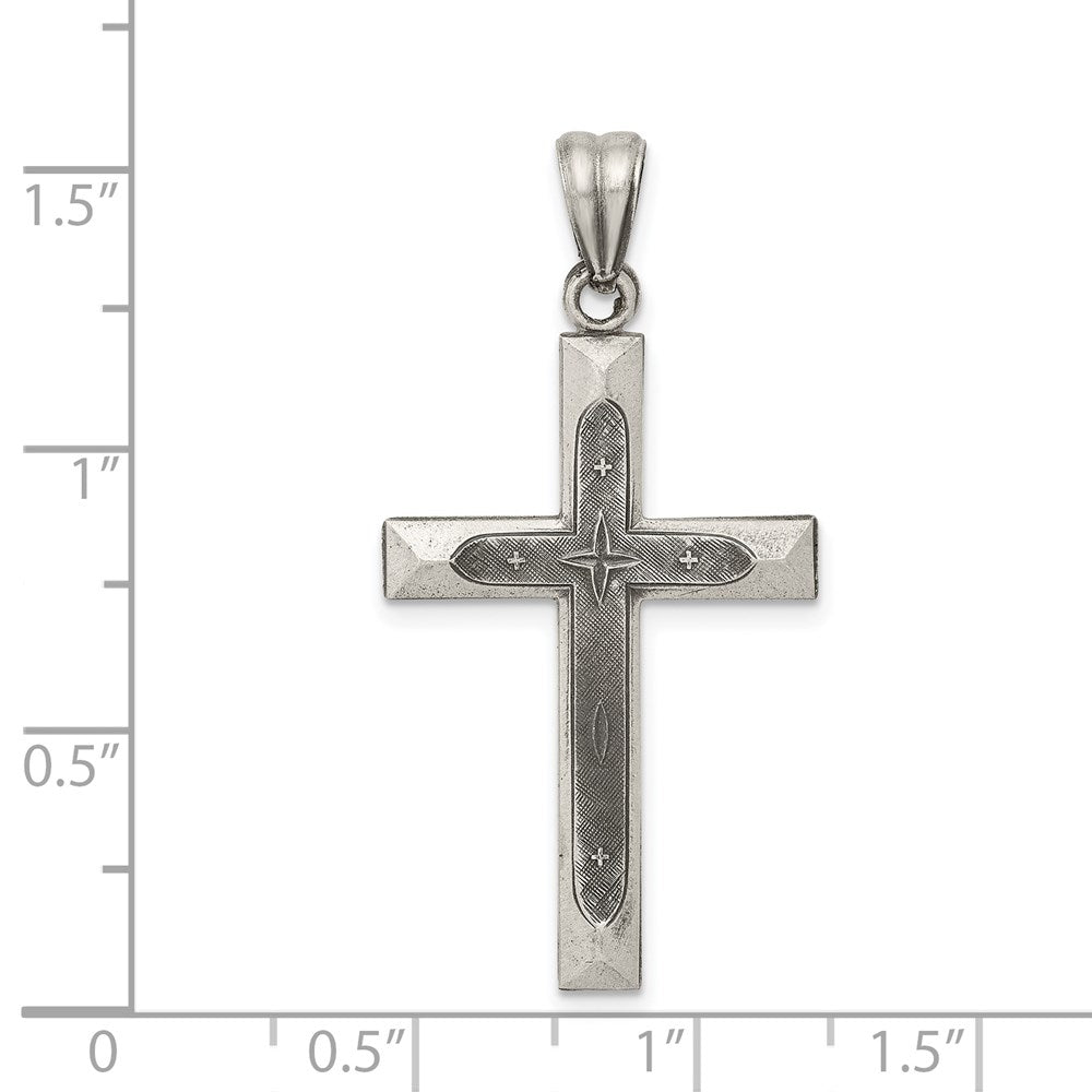 Sterling Silver Antiqued, Polished and Brushed Latin Cross Pendant