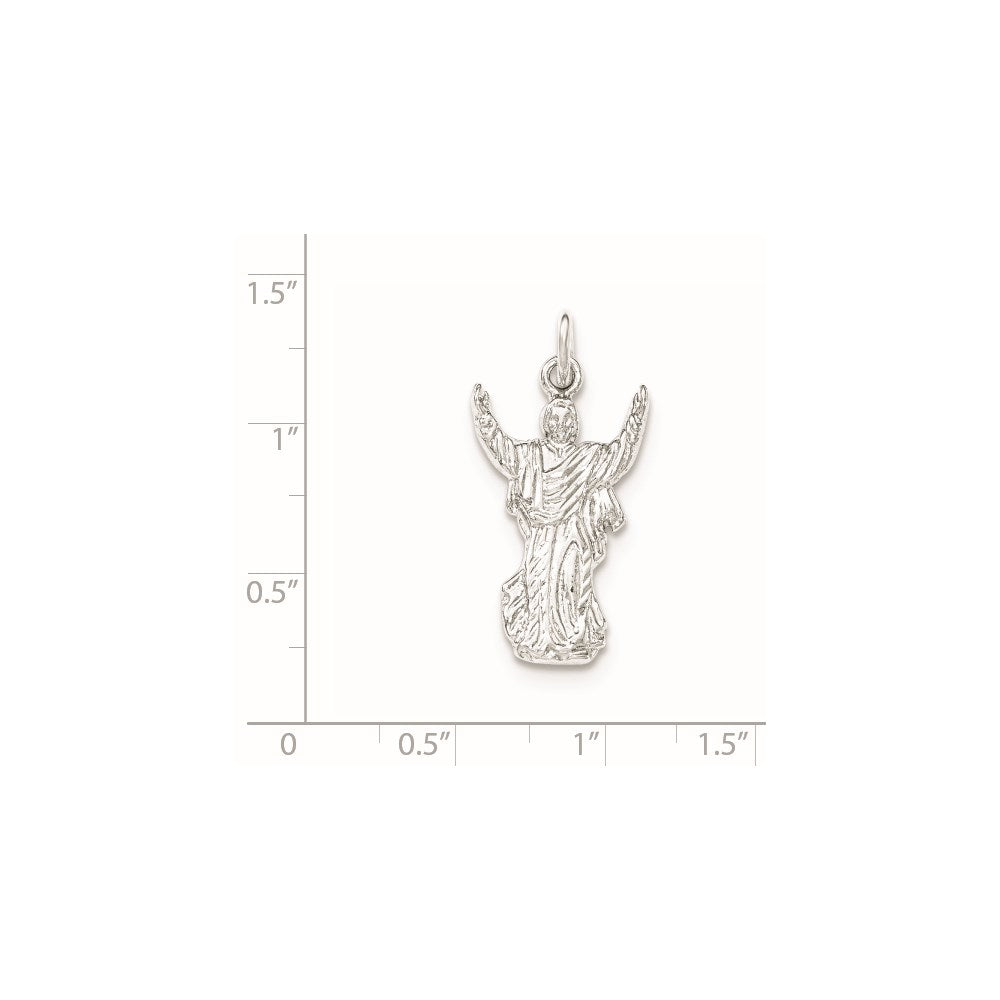 Sterling Silver Polished & Textured Jesus with Hands Up Pendant