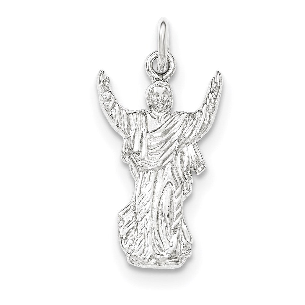 Sterling Silver Polished & Textured Jesus with Hands Up Pendant
