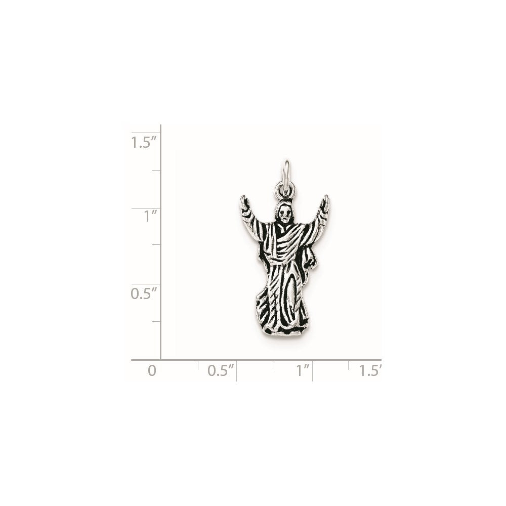 Sterling Silver Antiqued & Textured Jesus with Hands Up Pendant