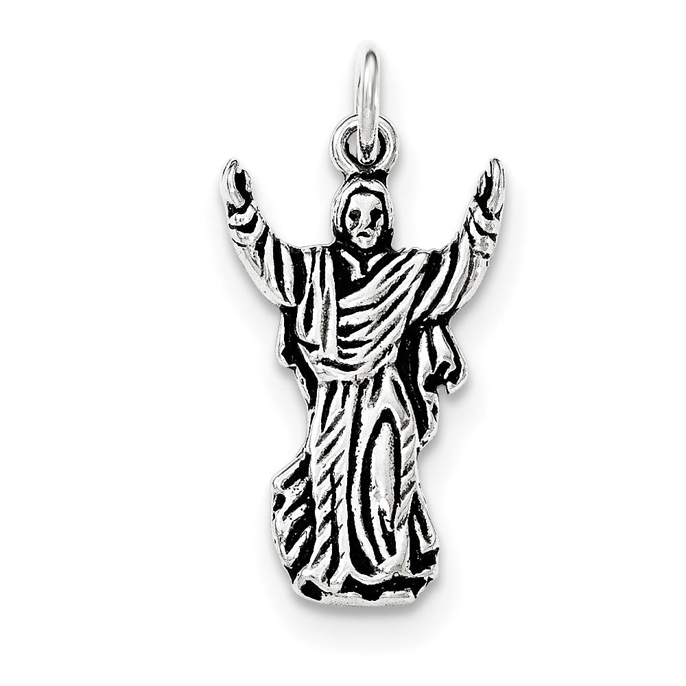 Sterling Silver Antiqued & Textured Jesus with Hands Up Pendant