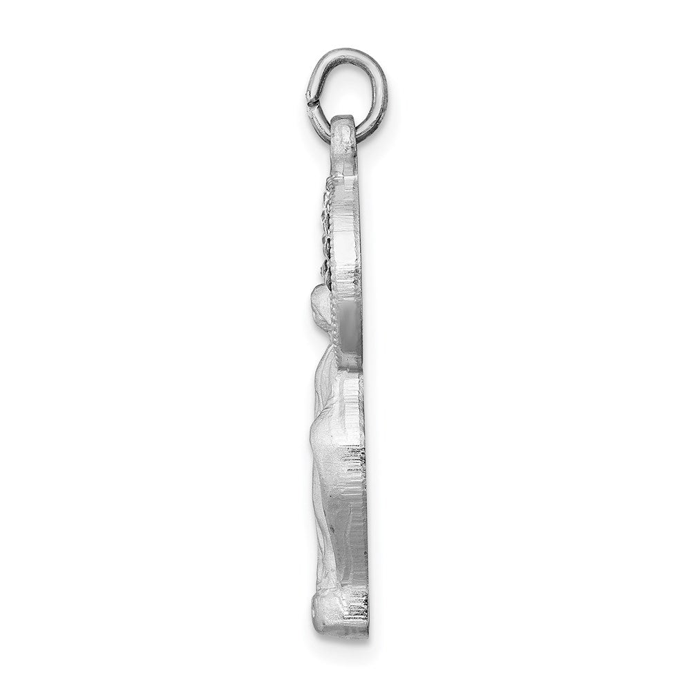 Sterling Silver Rhodium-plated Polished & Satin CZ Miraculous Medal Pendant