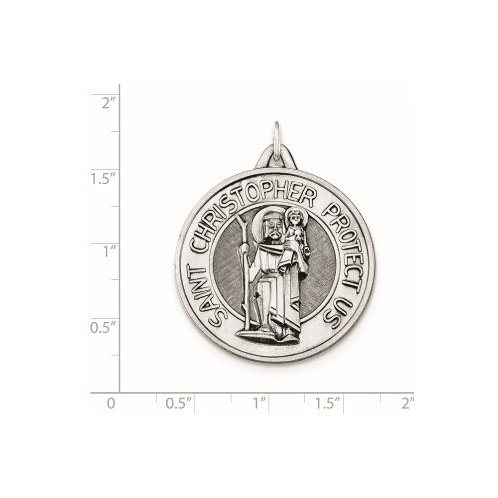 Sterling Silver Antiqued and Brushed St. Christopher Medal