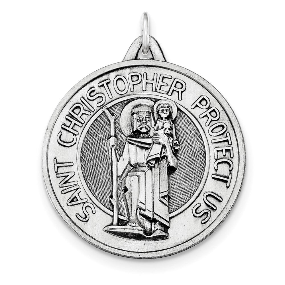 Sterling Silver Antiqued and Brushed St. Christopher Medal