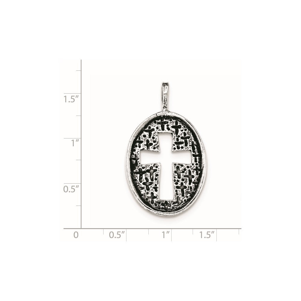 Sterling Silver Antiqued Oval Cut-out Cross Chain Slide Pendant