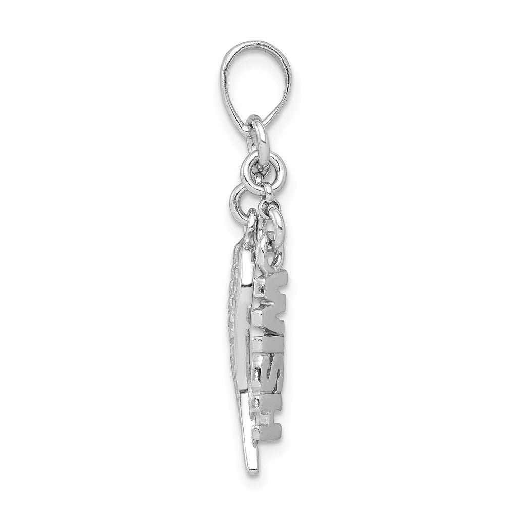 Sterling Silver Rhodium-plated Polished/Textured Wish/Angel Wing Pendant