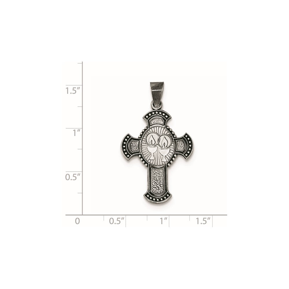 Sterling Silver Antiqued, Textured and Brushed Religious Cross Pendant