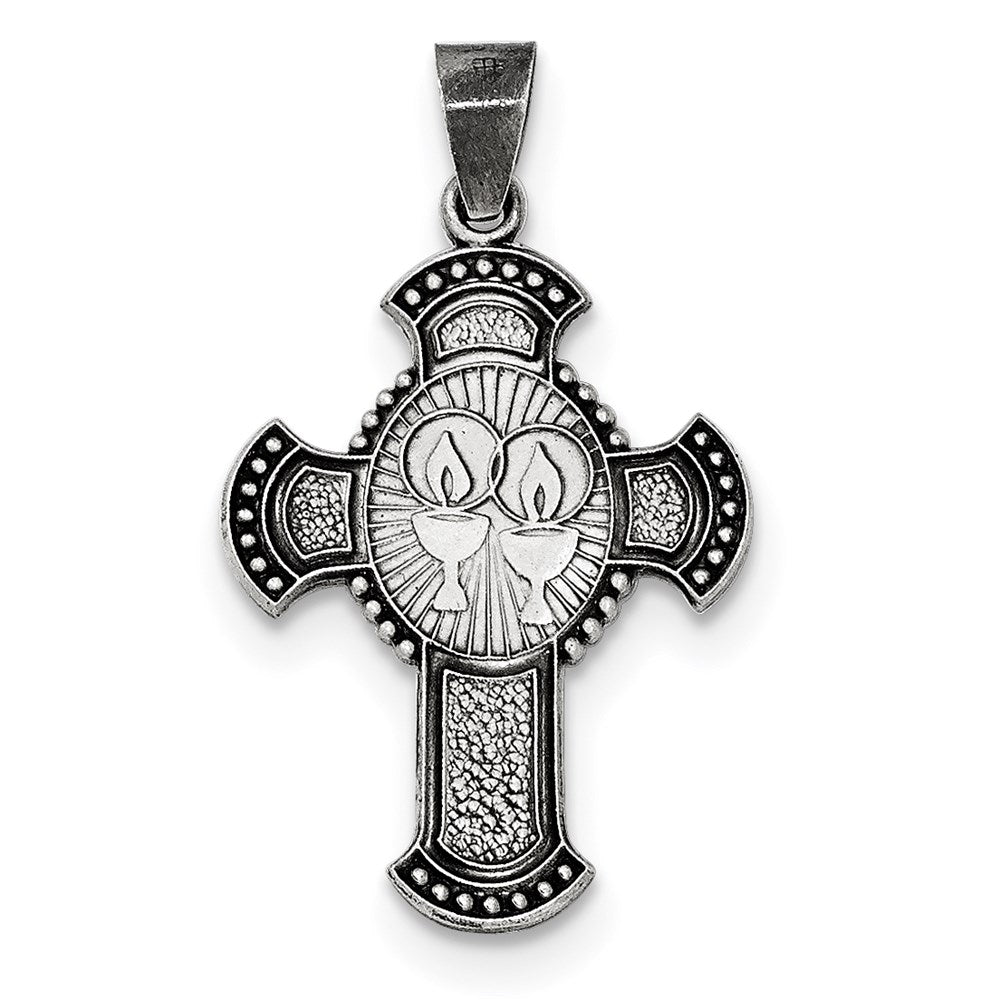 Sterling Silver Antiqued, Textured and Brushed Religious Cross Pendant