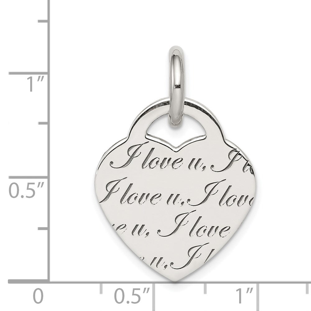 Sterling Silver Polished 'I Love u' Engraved Heart Pendant