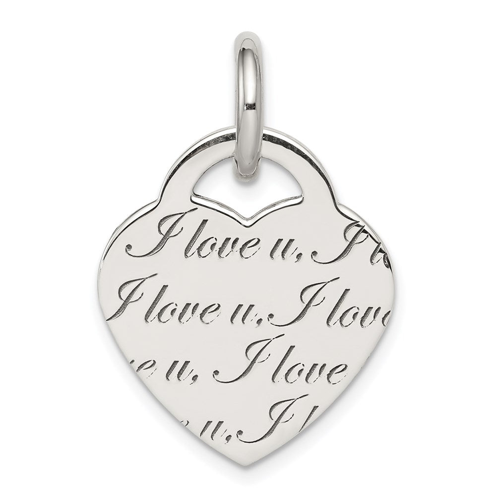 Sterling Silver Polished 'I Love u' Engraved Heart Pendant