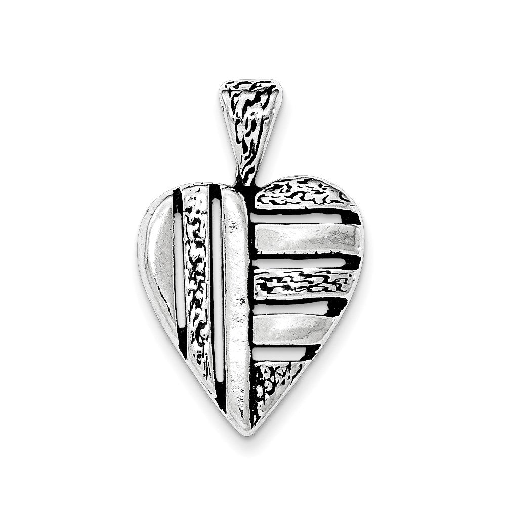 Sterling Silver Antiqued Heart Chain Slide Pendant