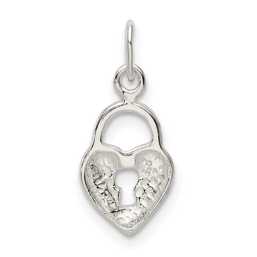Sterling Silver Polished Diamond-cut Heart Lock Charm