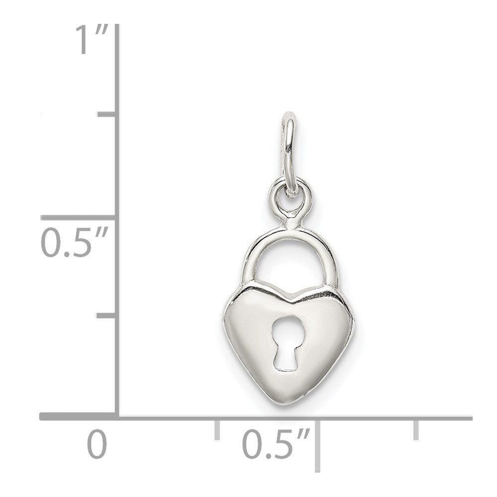 Sterling Silver Polished Diamond-cut Heart Lock Charm