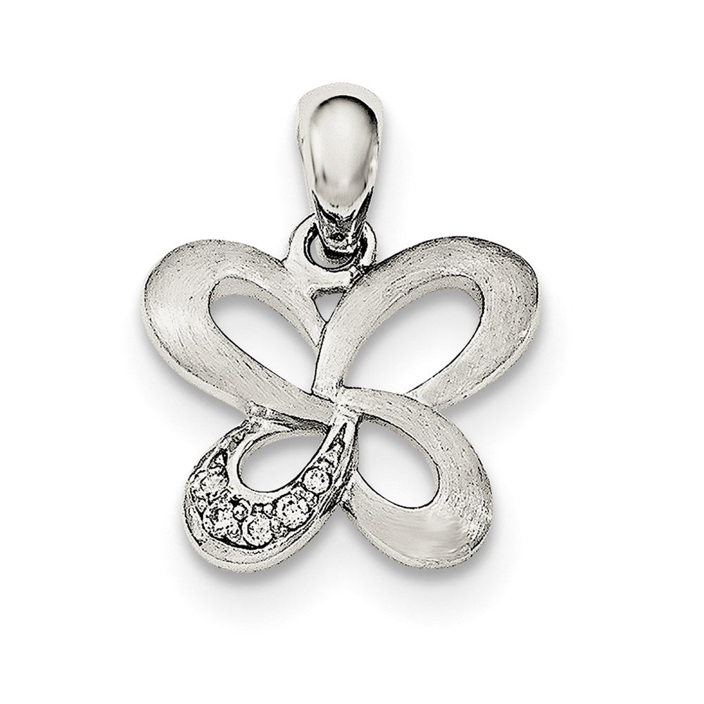 Sterling Silver Satin CZ Butterfly Pendant