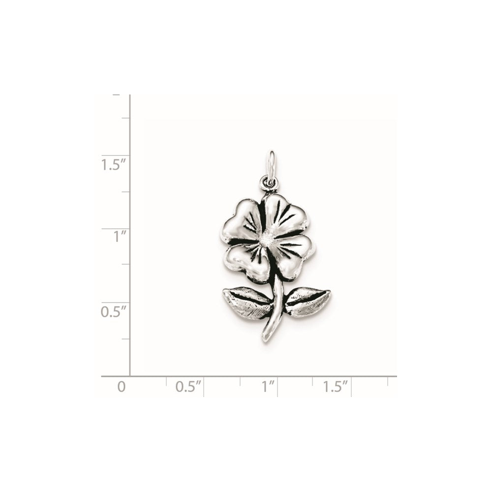 Sterling Silver Antiqued Flower on Stem w/leaves Pendant