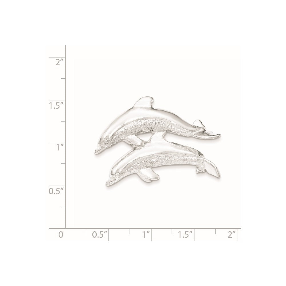 Sterling Silver Polished & Textured Dolphins Chain Slide Pendant