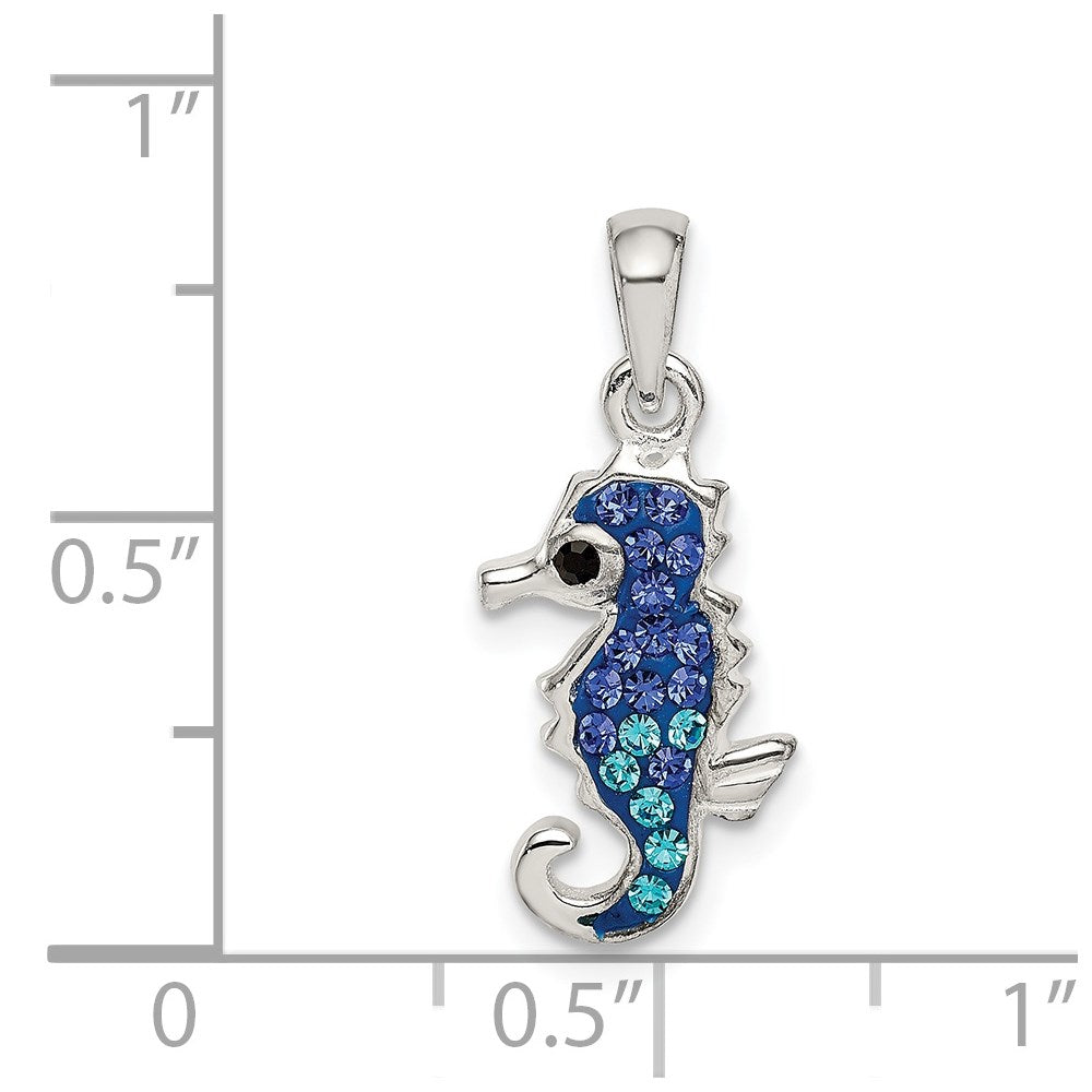 Sterling Silver Blue/Aqua Preciosa Crystal Seahorse Pendant