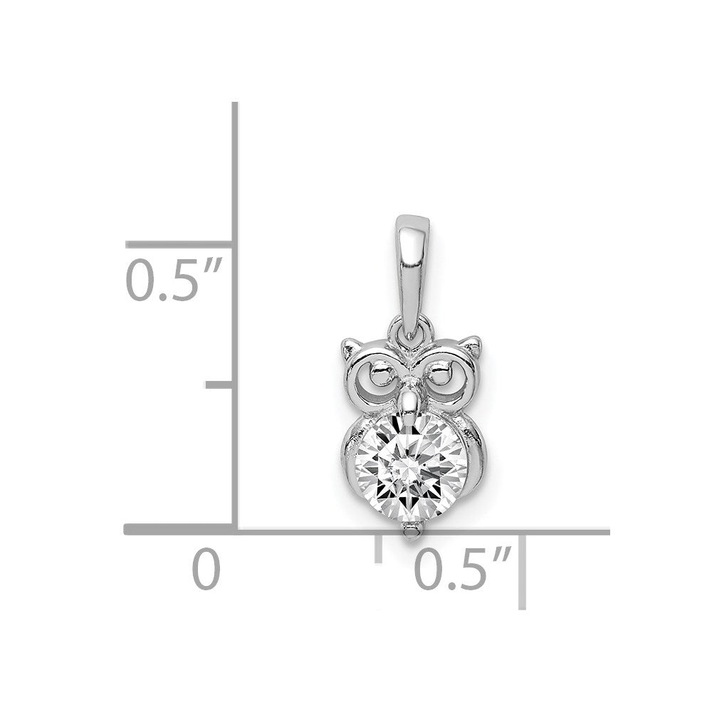 Sterling Silver Rhodium Plated CZ Owl Pendant