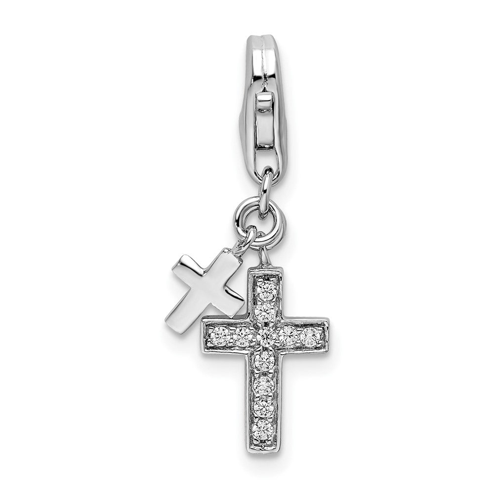 Sterling Silver Amore La Vita Rhodium-plated with CZ Two Cross Charm