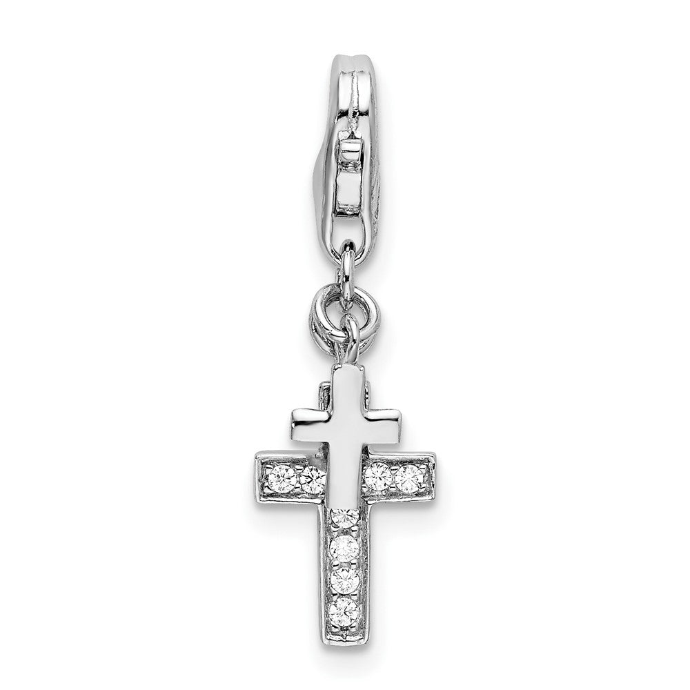 Sterling Silver Amore La Vita Rhodium-plated with CZ Two Cross Charm