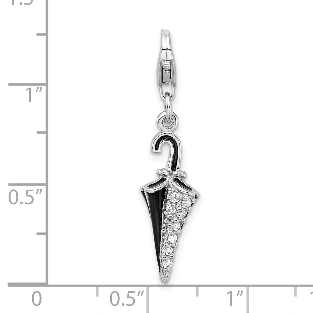SS RH 3-D Enameled & CZ Parasol w/Lobster Clasp Charm