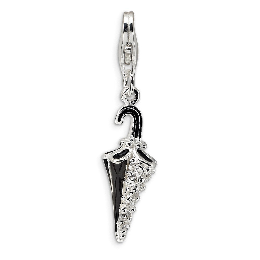SS RH 3-D Enameled & CZ Parasol w/Lobster Clasp Charm