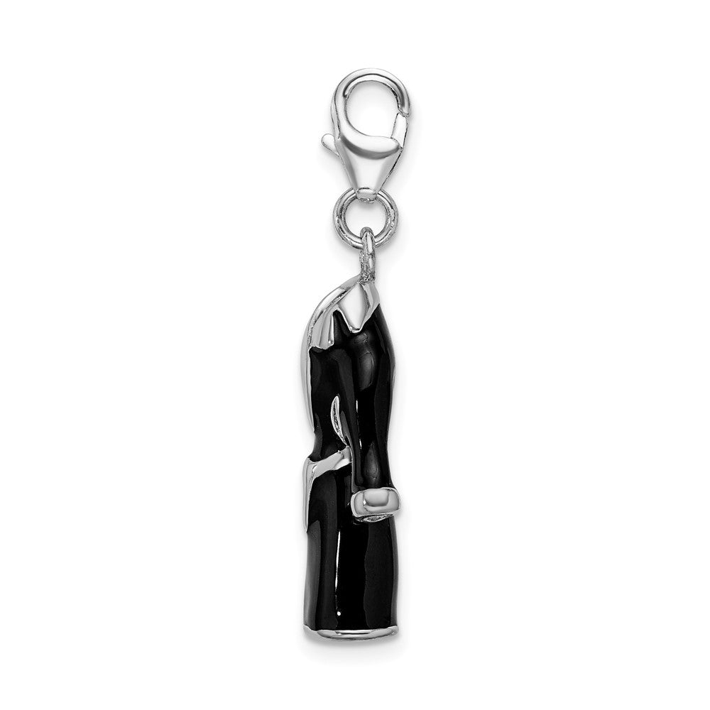 Sterling Silver Amore La Vita Rhodium-pl 3-D Black Enameled Robe Charm