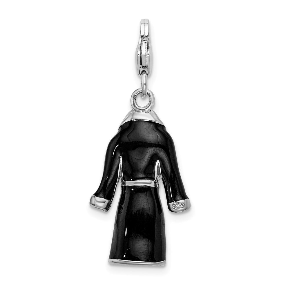 Sterling Silver Amore La Vita Rhodium-pl 3-D Black Enameled Robe Charm