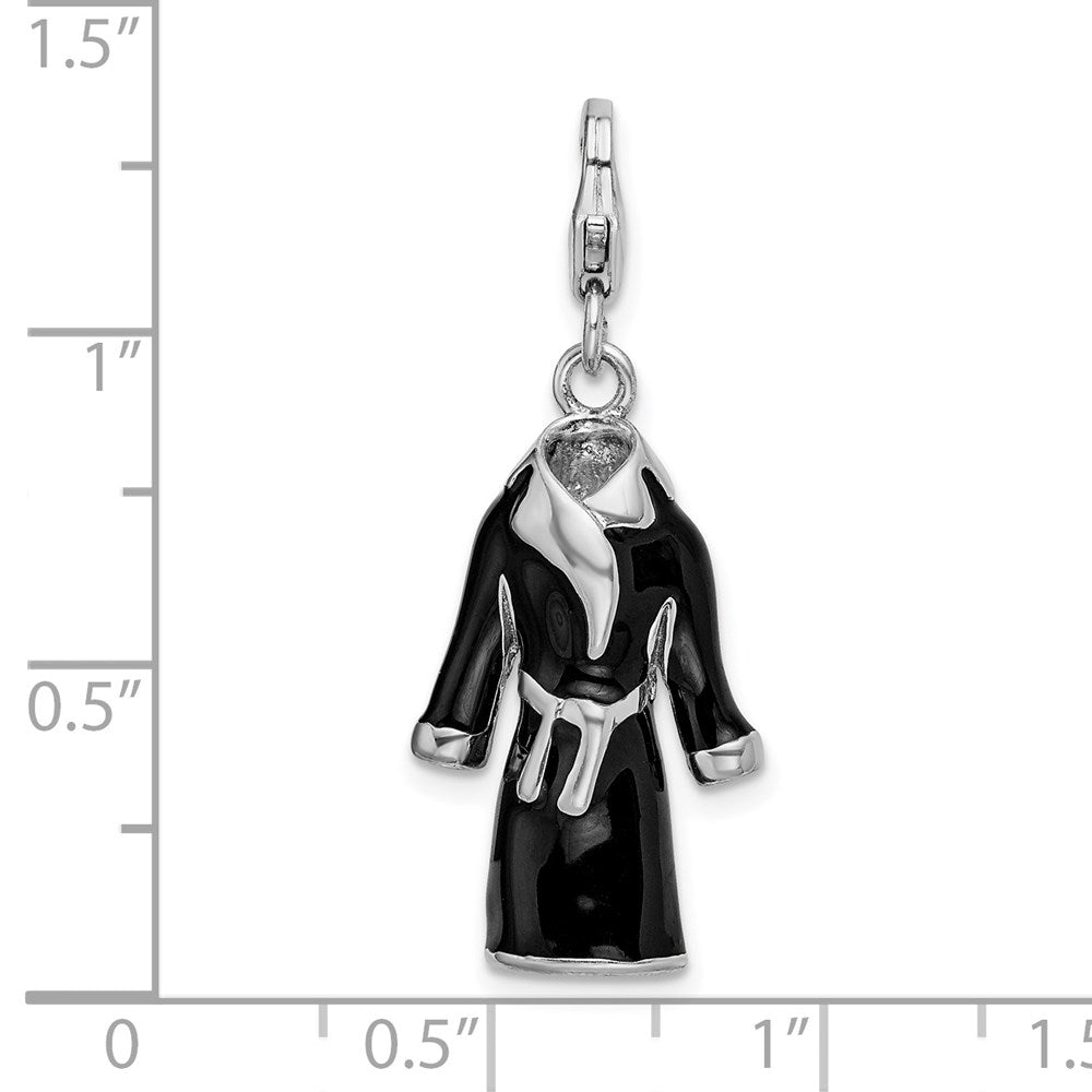 Sterling Silver Amore La Vita Rhodium-pl 3-D Black Enameled Robe Charm