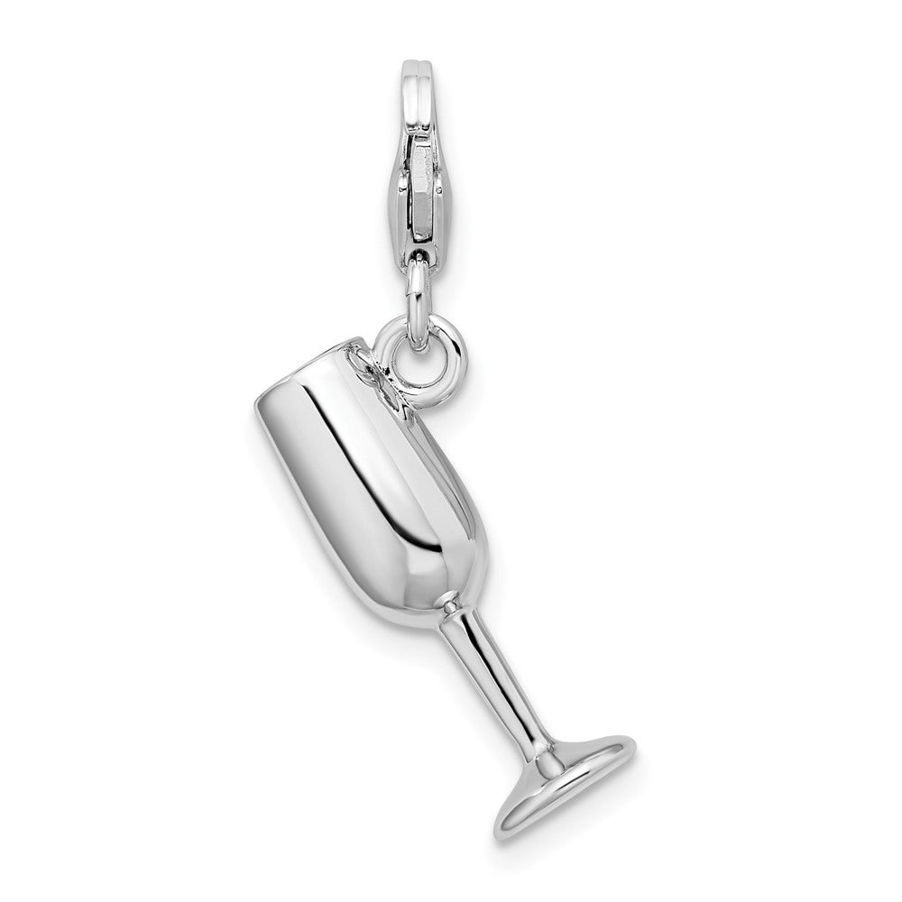 Sterling Silver Amore La Vita Rhod-pl 3-D Enameled Red Wine Glass Charm