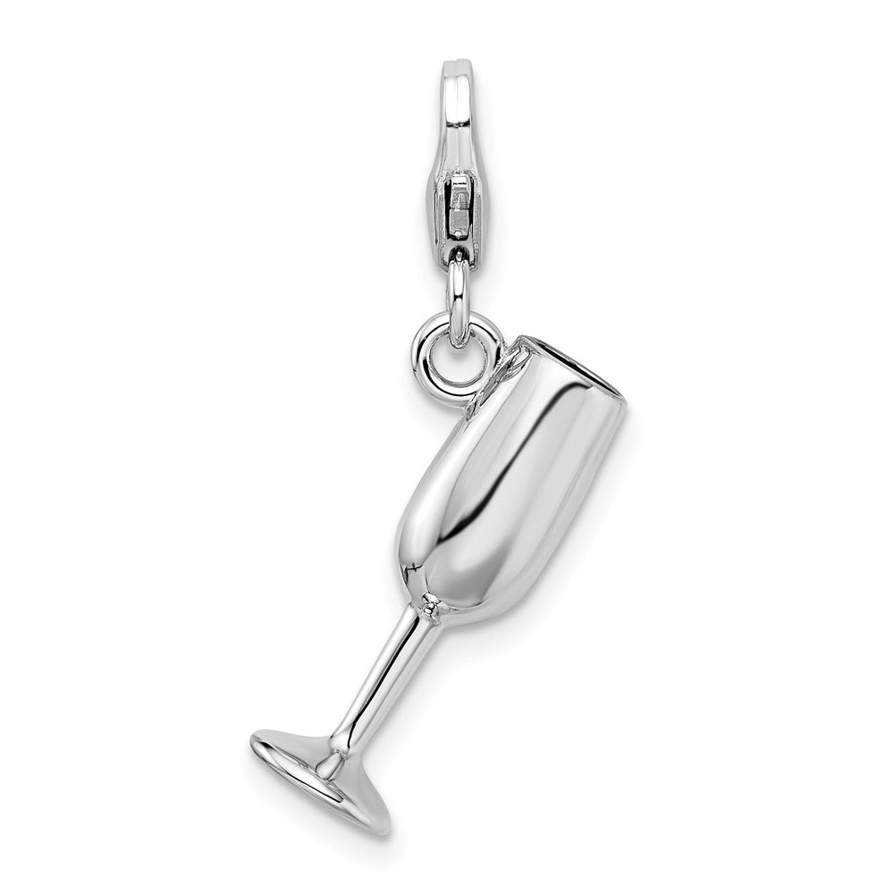 Sterling Silver Amore La Vita Rhod-pl 3-D Enameled Red Wine Glass Charm