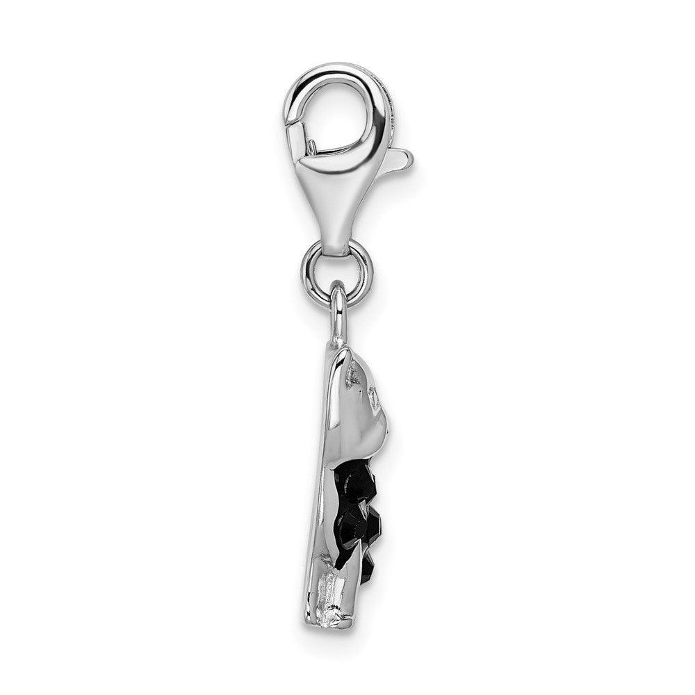 Sterling Silver Amore La Vita Rhod-pl Enameled Crystal Black Cat Charm