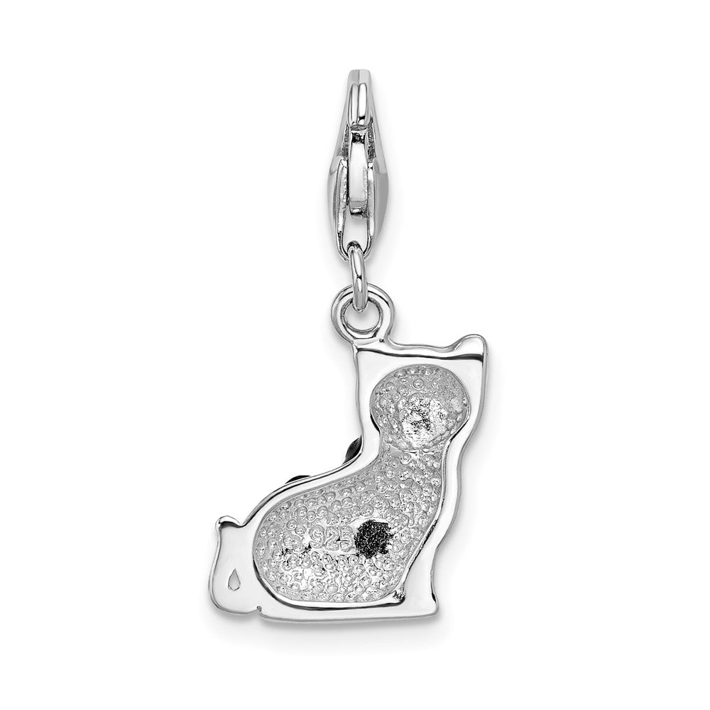 Sterling Silver Amore La Vita Rhod-pl Enameled Crystal Black Cat Charm