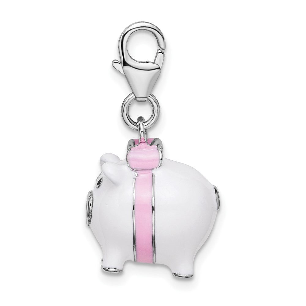 Sterling Silver Amore La Vita Rhodium-pl Polished 3-D Enameled Pig Charm