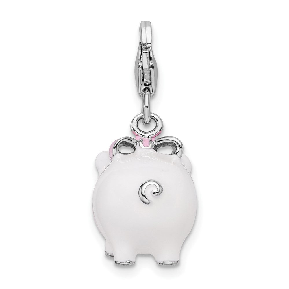 Sterling Silver Amore La Vita Rhodium-pl Polished 3-D Enameled Pig Charm