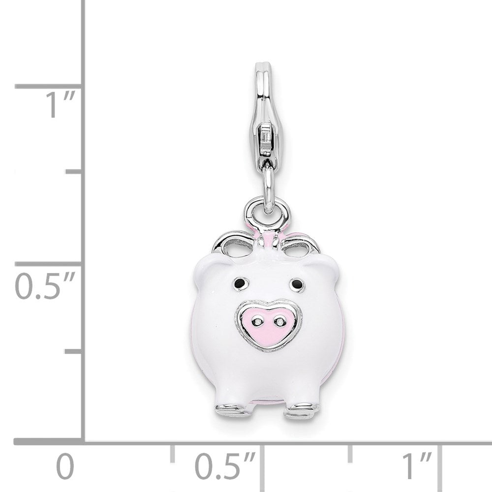 Sterling Silver Amore La Vita Rhodium-pl Polished 3-D Enameled Pig Charm