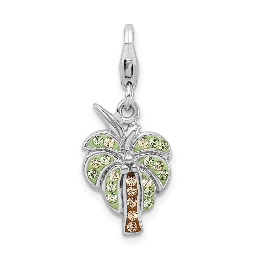 Sterling Silver Amore La Vita Rhodium-plated Swarovski Palm Tree Charm