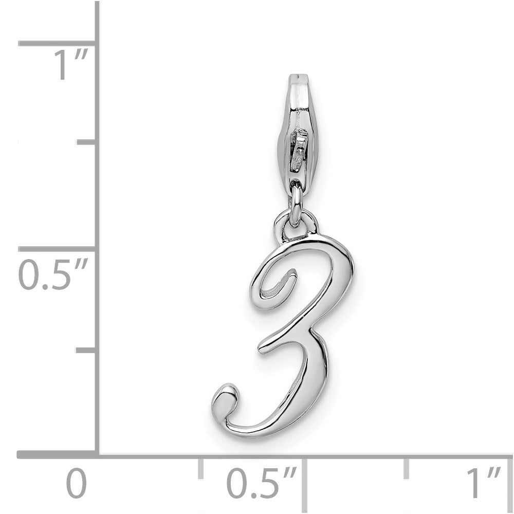 Sterling Silver Amore La Vita Rhodium-plated Polished Number 3 Charm