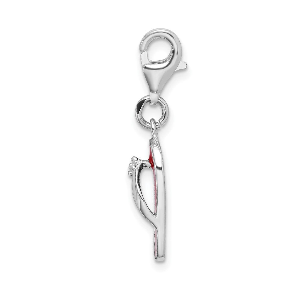 Sterling Silver Amore La Vita Rhodium-pl Red Enameled Sandal Charm