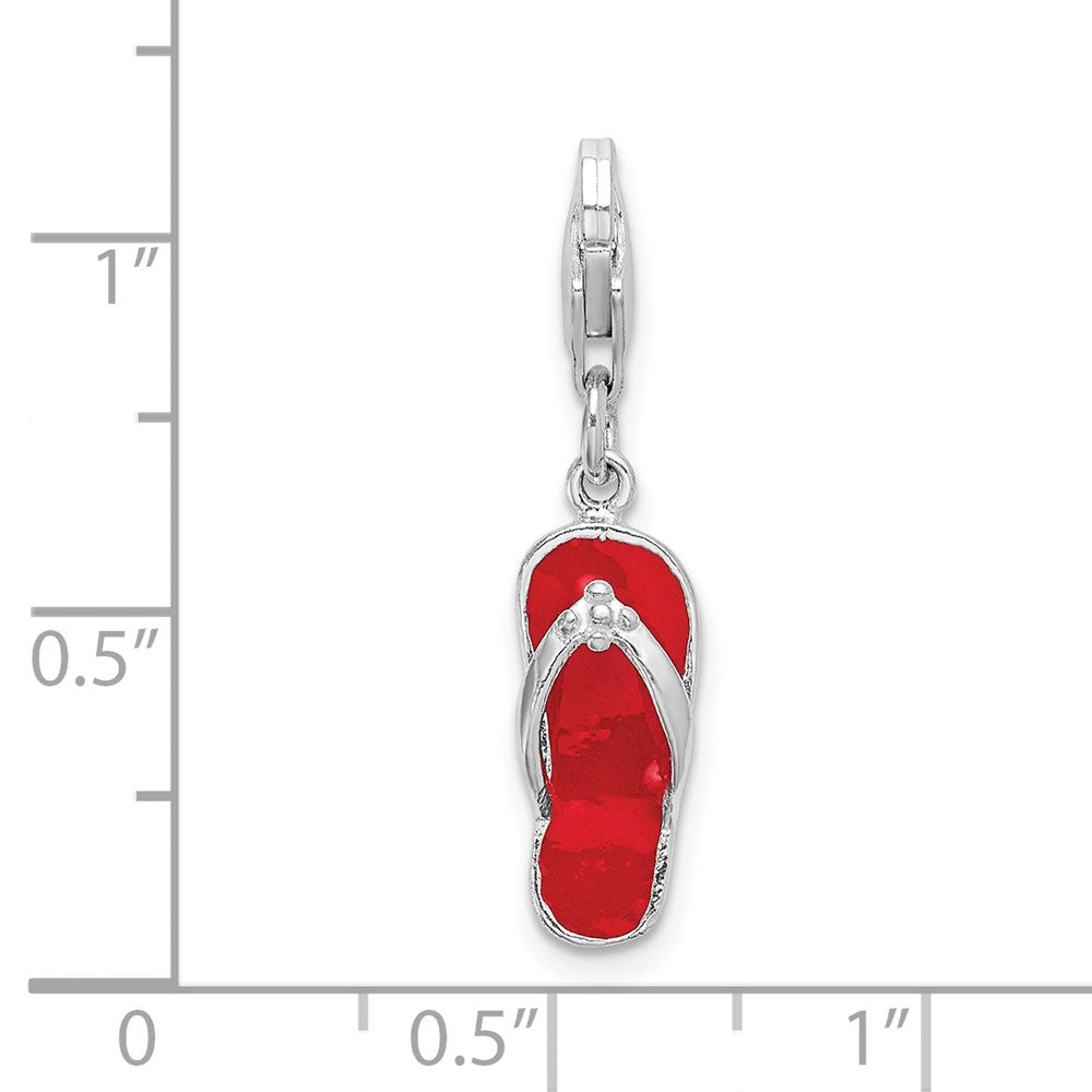 Sterling Silver Amore La Vita Rhodium-pl Red Enameled Sandal Charm