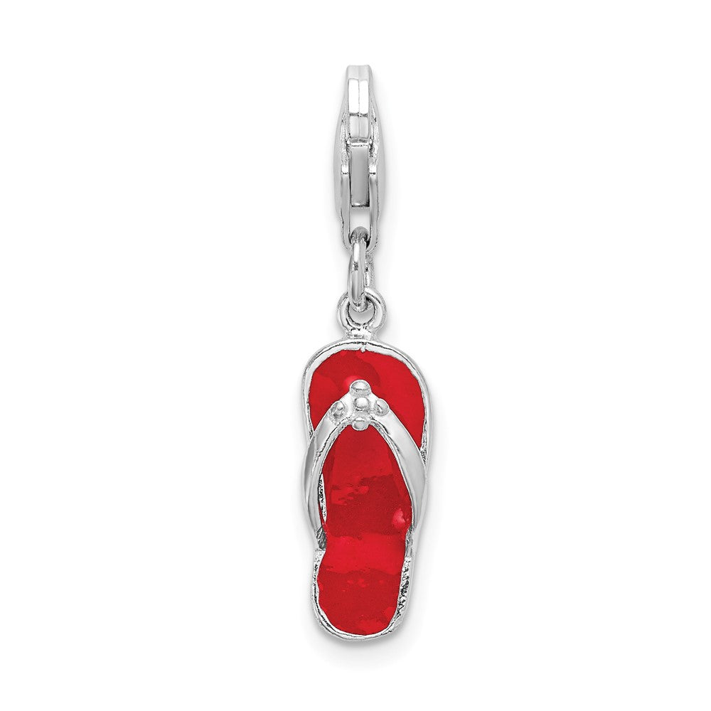 Sterling Silver Amore La Vita Rhodium-pl Red Enameled Sandal Charm