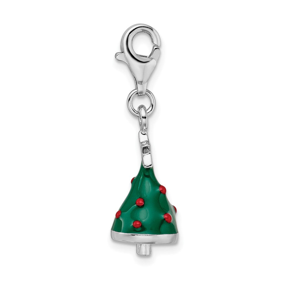 Sterling Silver Rhodium-plated 3-D Enameled Christmas Tree