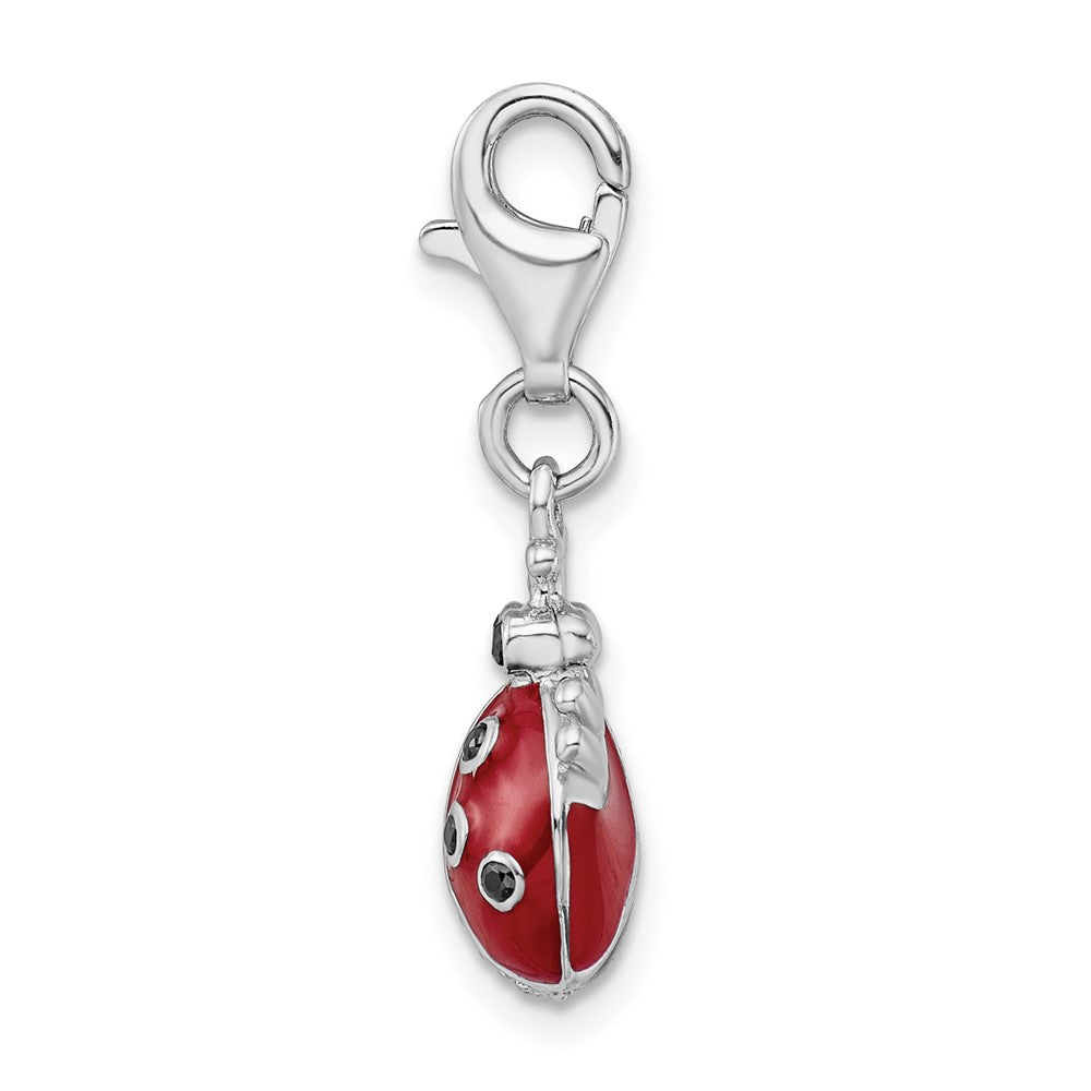 Sterling Silver Amore La Vita Rhodium-pl CZ 3-D Enameled Lady Bug Charm