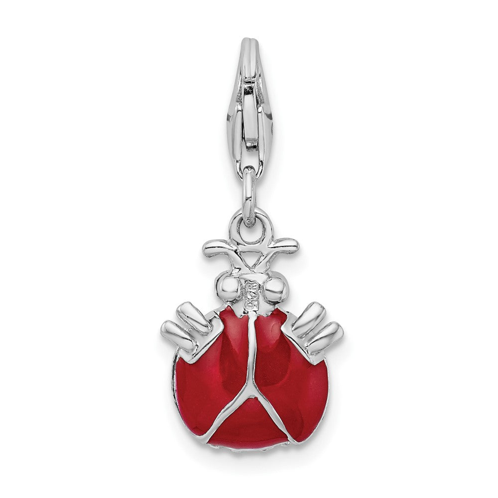 Sterling Silver Amore La Vita Rhodium-pl CZ 3-D Enameled Lady Bug Charm