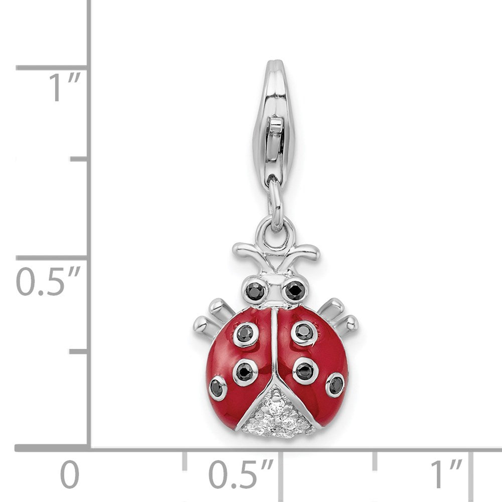 Sterling Silver Amore La Vita Rhodium-pl CZ 3-D Enameled Lady Bug Charm